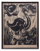 AR ANNE MERVISH (20th century) "Bird of Love" second state linocut, signed, inscribed "Second state,