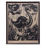 AR ANNE MERVISH (20th century) "Bird of Love" second state linocut, signed, inscribed "Second state,