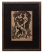 AR JACQUES LIPSHITZ (1891-1973) "Wrestlers" pen, ink and wash, signed top left 22 x 15cms