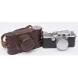 Leica IIIF camera, 1950/51, serial no 532022, black covered body with chrome in leather case