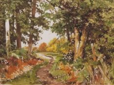 AR PAMELA DAVIS, VPRMS, SWA, FSBA (20th century) "Woodland walk" watercolour, signed lower right