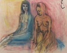 AR ANN VANE WRIGHT (20th century) "Study of two nudes" pen, ink and crayon 34 x 44cms