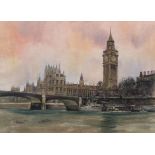 AR MATT BRUCE (1915-2000) Big Ben and Houses of Parliament watercolour, signed lower left 53 x 73cms