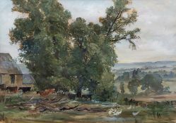AR CHARLES ERNEST CUNDALL, RA, RWS, (1890-1971) "English farmyard" oil on paper, unsigned but with