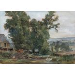 AR CHARLES ERNEST CUNDALL, RA, RWS, (1890-1971) "English farmyard" oil on paper, unsigned but with