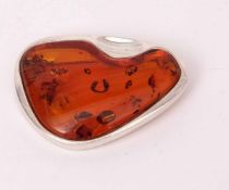 Vintage white metal and cognac amber stylised brooch, stamped 925, 50mm x 35mm