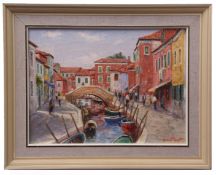 AR ERNEST KNIGHT (1915-1995), "Burano" oil on canvas, signed lower right 29 x 39cms