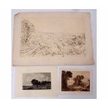 AR SIR FRANK SHORT, RA, PRE (1857-1945) "Cottage with harvesters" mezzotint, signed in pencil to