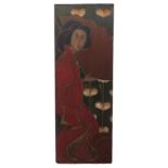 Arts & Crafts wooden wall panel decorated with Oriental woman, 76cms x 27cms