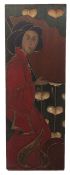 Arts & Crafts wooden wall panel decorated with Oriental woman, 76cms x 27cms