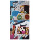 AR WU CHI YONG (20th century) Oriental scenes pair of oils on board, both signed 67 x 67cms (2)