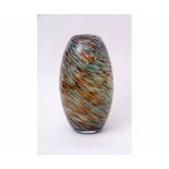 Murano type cylindrical or ovoid vase with brown and green swirl design, 37cms high