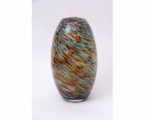 Murano type cylindrical or ovoid vase with brown and green swirl design, 37cms high