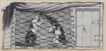 AR COLIN SELF (born 1941) Two rabbits in a hutch pencil and wash drawing, signed and dated 29/7/2002