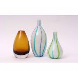 Collection of three Studio Glass pieces, tallest 29cms, variously decorated, the largest with an