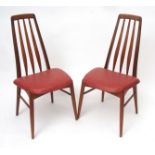 Set of six mid-century Danish teak "Eva" dining chairs, with red plastic upholstered seats by