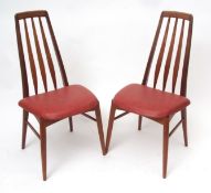 Set of six mid-century Danish teak "Eva" dining chairs, with red plastic upholstered seats by