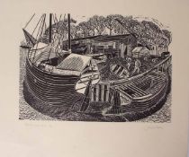 AR JAMES DODDS (born 1957) "Patience Shipyard" linocut, signed, numbered 5/75 and inscribed with
