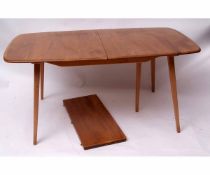 Ercol elm and beech extending dining table with two leaves, 225 x 82cms fully extended, together