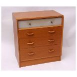 E Gomme for G-Plan, one over three drawer chest, light elm and grey painted drawer, 76cms wide