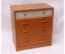 E Gomme for G-Plan, one over three drawer chest, light elm and grey painted drawer, 76cms wide