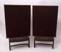 Pair of quad ESL-63 electrostatic loudspeakers on stands, serial nos 7408 and 7409, 66cms wide x