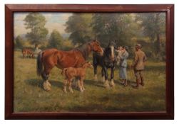 AR ROWLAND WHEELWRIGHT (1870-1955) "Visitors from Town" oil on canvas, signed lower left 73 x 108cms