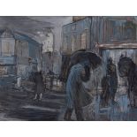 AR ANN VANE WRIGHT (20th century) "Bromley High Street in the rain" mixed media 46 x 60cms