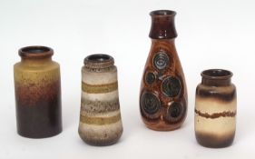 Group of four West German pottery vases of various shapes, largest with moulded circular design on a