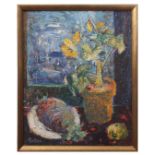 AR YVONNE MOTTET (1906-1968) Still Life Study of plant, pineapple etc oil on canvas, signed lower