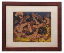 AR AGNES ALLEN (20th century) "Champignon" coloured linoblock, signed and dated 55 lower left 21 x