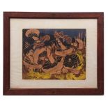 AR AGNES ALLEN (20th century) "Champignon" coloured linoblock, signed and dated 55 lower left 21 x