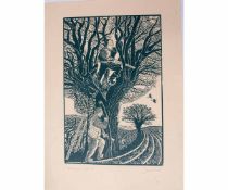 AR JAMES DODDS (born 1957) "Pollarding an oak, (black)" linocut, signed, numbered 17/50 and