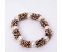Circa 1980 natural "blister" pearl and bead expanding bracelet