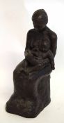 Resin bronzed model of a seated mother and child, 40cms tall