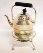 Elkington & Co silver plated kettle on stand with half fluted decoration and ebonised handle,