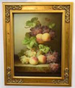 Modern oil on panel, Still Life study of mixed fruit, 39 x 29cms