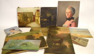 Quantity of unframed oils on canvas, board etc, varying subjects, assorted sizes