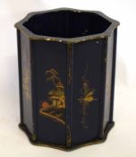 Blue painted hexagonal formed chinoiserie decorated planter, 29cms diam x 33cms high