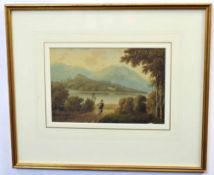 Mid-19th century English School watercolour, Figure in a Lakeland landscape, 15 x 22cms, together