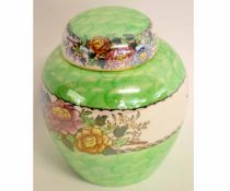 Maling dish in peony rose decoration together with a jar and cover with similar decoration
