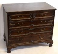 Late 17th century oak two over three full width drawer chest with geometric fronts, with replacement