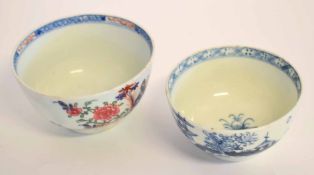 Lowestoft blue and white tea bowl together with a Redgrave pattern tea bowl