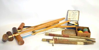 Mixed Lot containing assorted croquet balls, hoops, five mallets etc