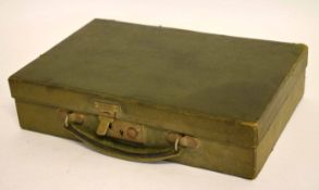 Vintage green leather small case with fitted pencil and inkwell and leather letter rack to lid,