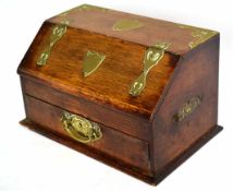 Light oak box with brass mounts and brass drawers, 29cms long