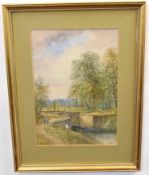 Leonard Lewis, signed and dated 00, watercolour, Figures by a loch, 36 x 25mm