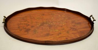 Tray with scalloped rim by W Turner, Ford & Co, the centre with marquetry floral decoration and