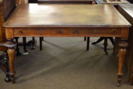 19th century walnut desk with brown leather and tooled top, fitted with two drawers with turned knob