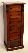 Victorian mahogany six-drawer Wellington chest with turned knob handles, 53cms wide x 46cms deep x